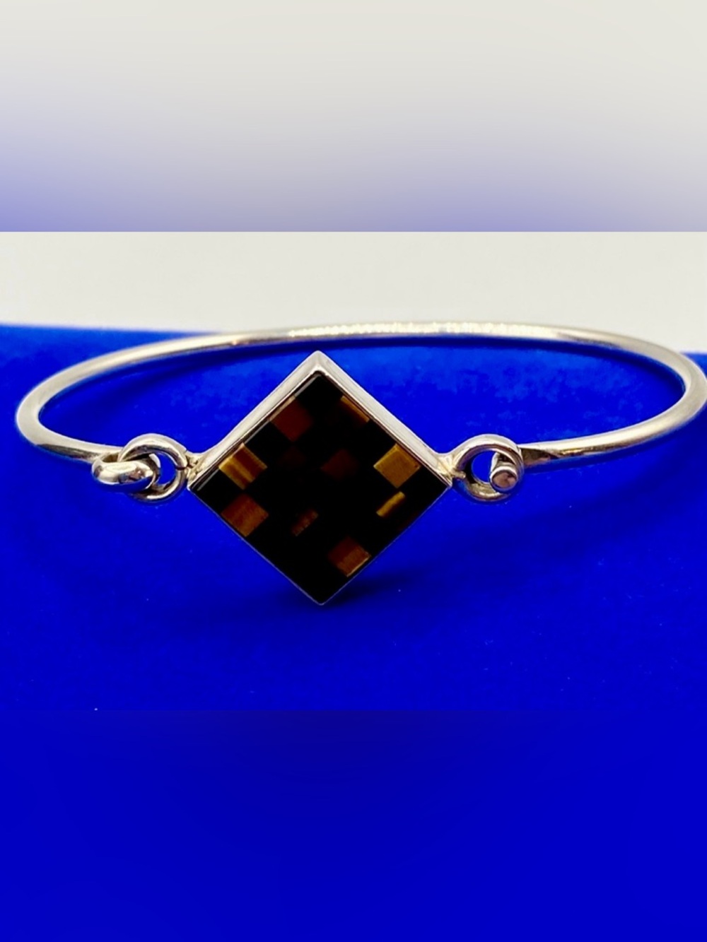 Sterling Silver Onyx Tigers Eye Mexico Checker Board Bracelet
